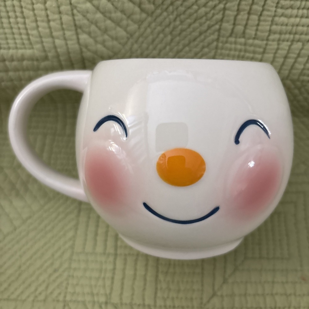 Hallmark Snowman Mug Smiling Cartoon Style 3D Face Rosy Cheeks Winter Coffee Cup